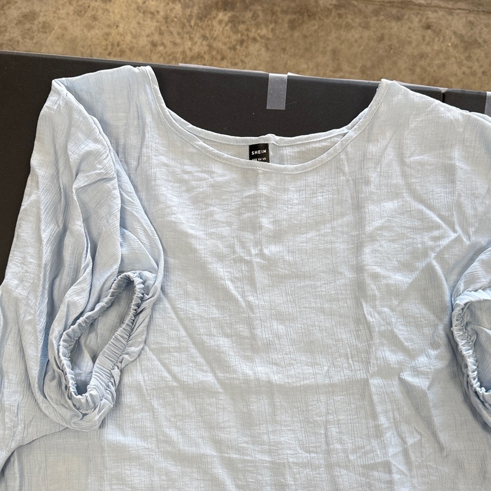SHEIN Light Blue Ruched Sleeve Top